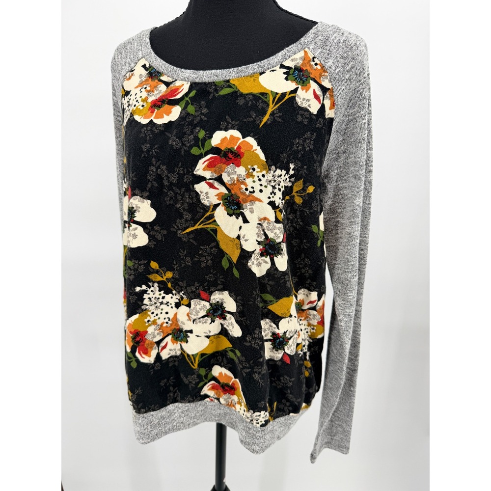 KUT from the Kloth Mixed Media Top Womens XL Black Floral Good Raglan Sleeve